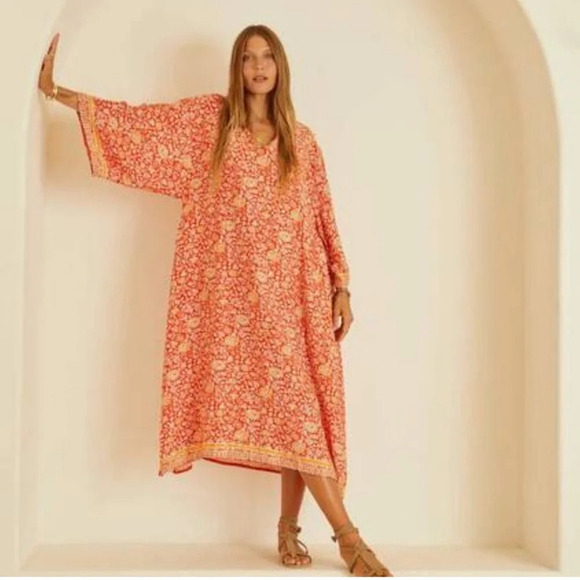 Natalie Martin Marin Oversized Caftan Dress with Belt XS/S in Tuscan Sun - Picture 4 of 16